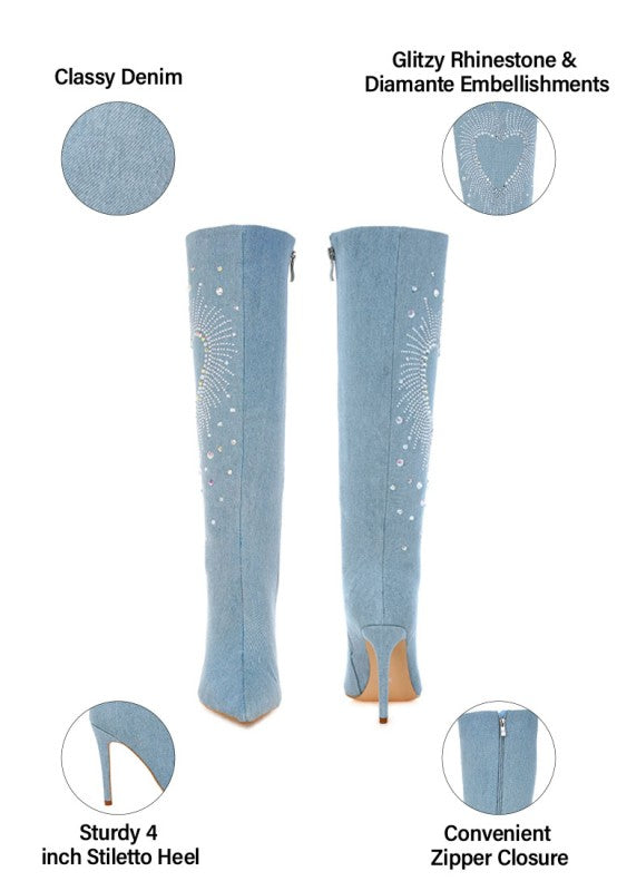 Coastra Rhinestone Embellished Stiletto Boots