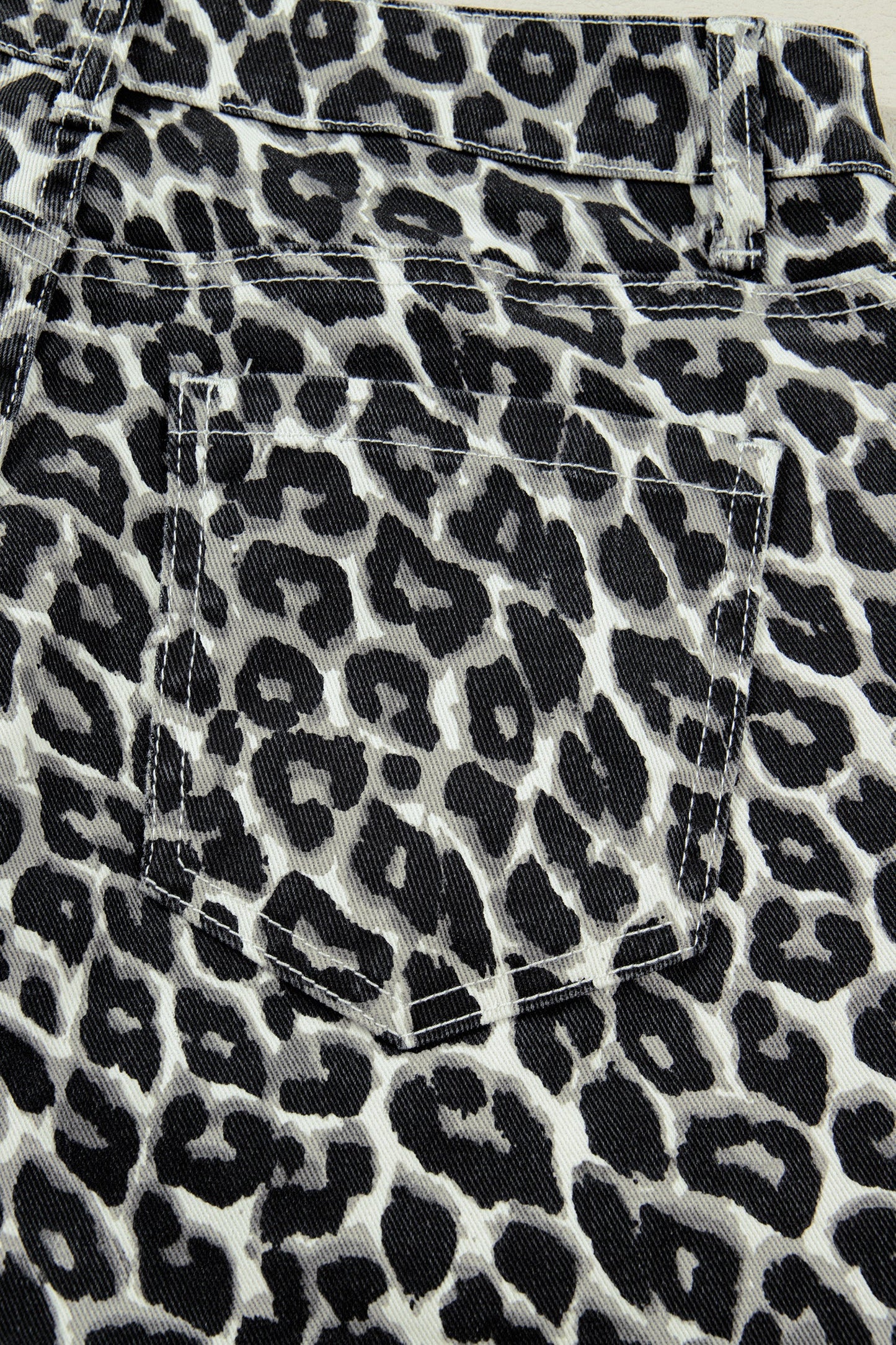 Black Leopard Print Barrel Jeans