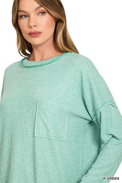Soft Melange Hacci Round-Neck Long Sleeve T-Shirt