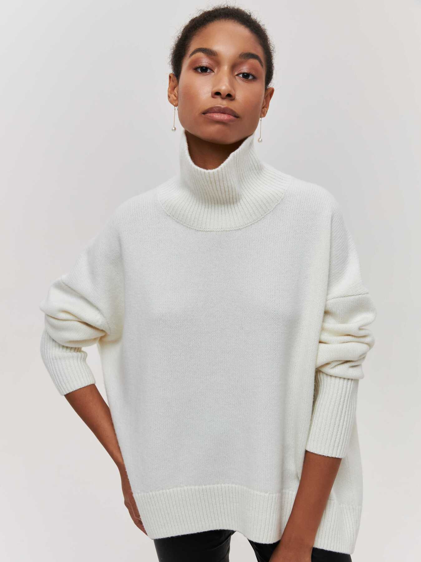 Winter Turtleneck Sweater Ins Solid Color Long Sleeve Pullover Top Women&