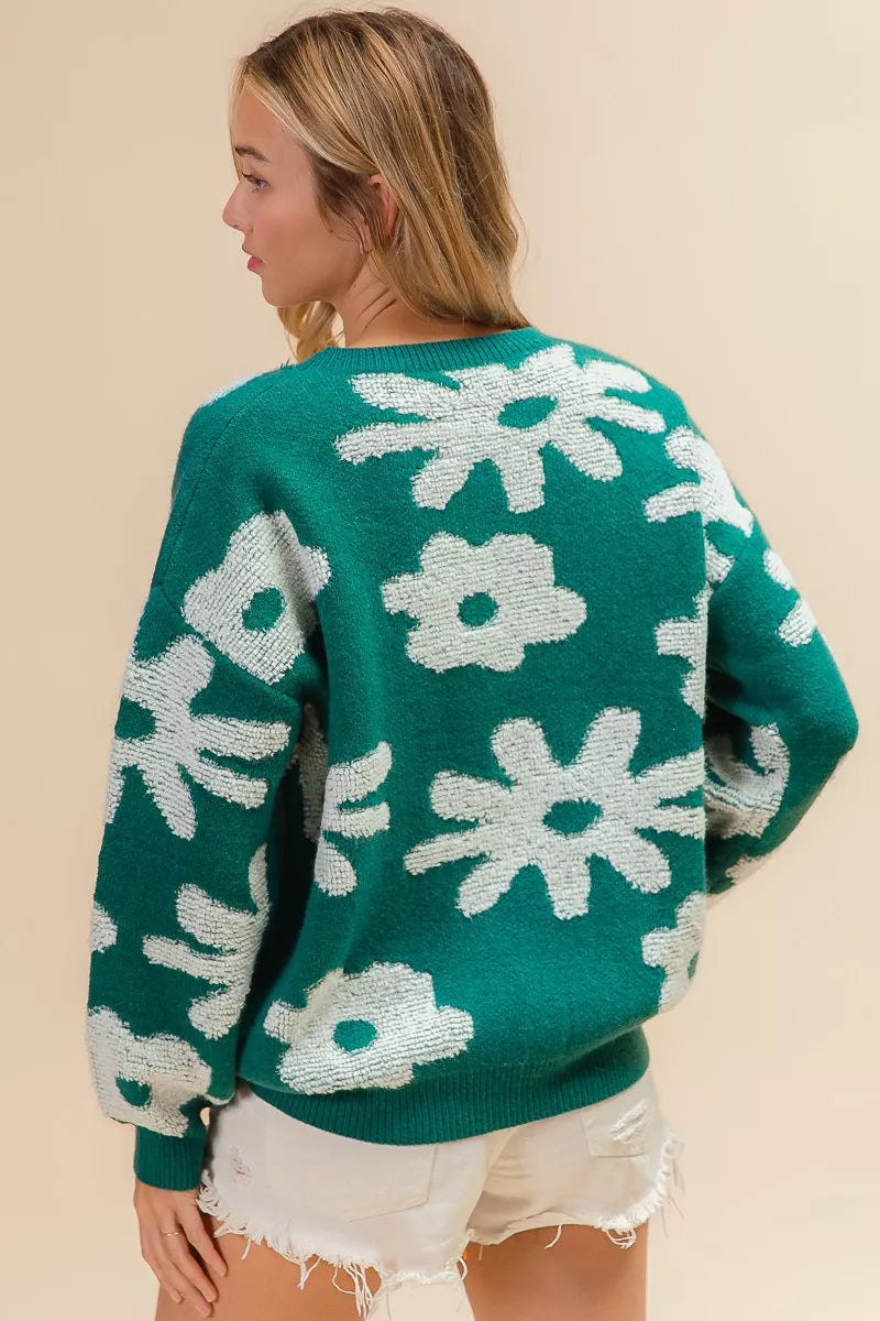 Flower Pattern Long Sleeves Sweater Top