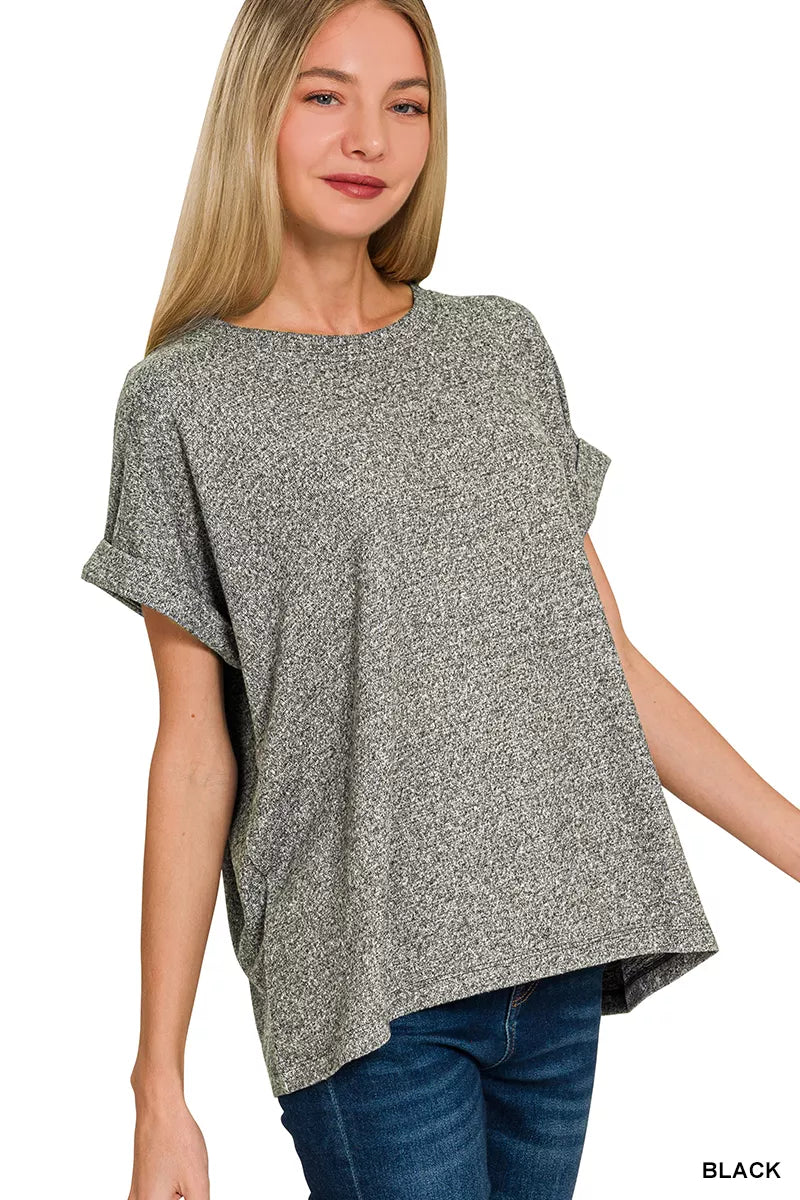 Soft Melange Hacci Short Sleeve Round Neck Top