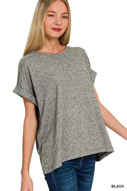 Soft Melange Hacci Short Sleeve Round Neck Top
