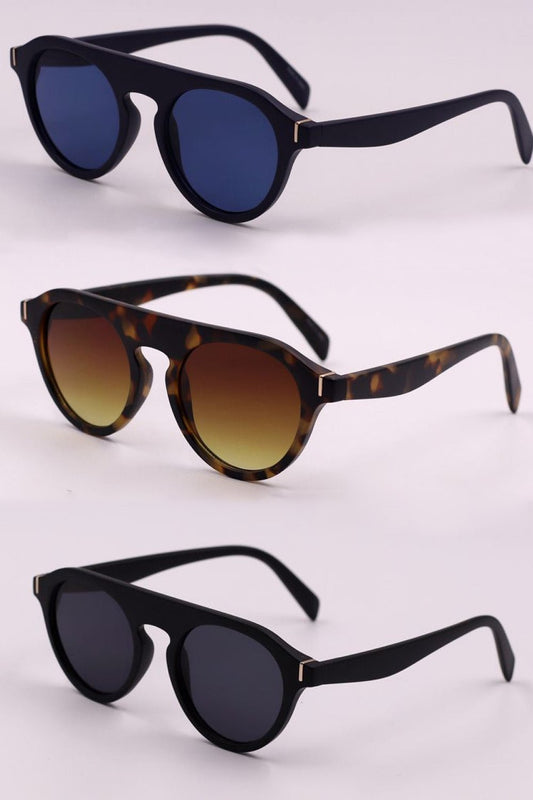 3 - Piece Round Polycarbonate Full Rim Sunglasses - Loving It Shop