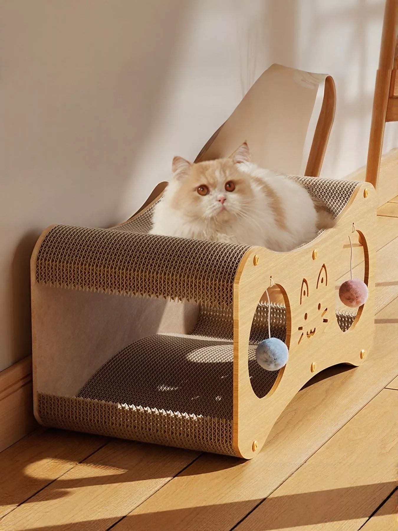 Interactive Cat Scratcher Lounge Bed with Toy Balls - Loving It Shop