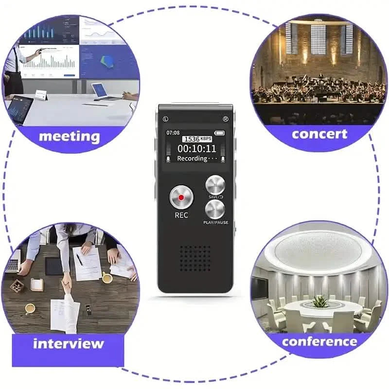 8GB Digital Voice Recorder &amp; MP3 Player – Portable Audio for Meetings &amp; Lectures