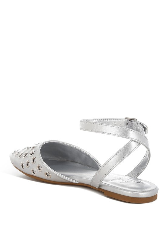 Chalcis Metallic Eyelet Detail Flat Sandals
