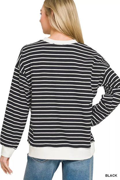 Contrast Striped Round Neck Sweatshirt