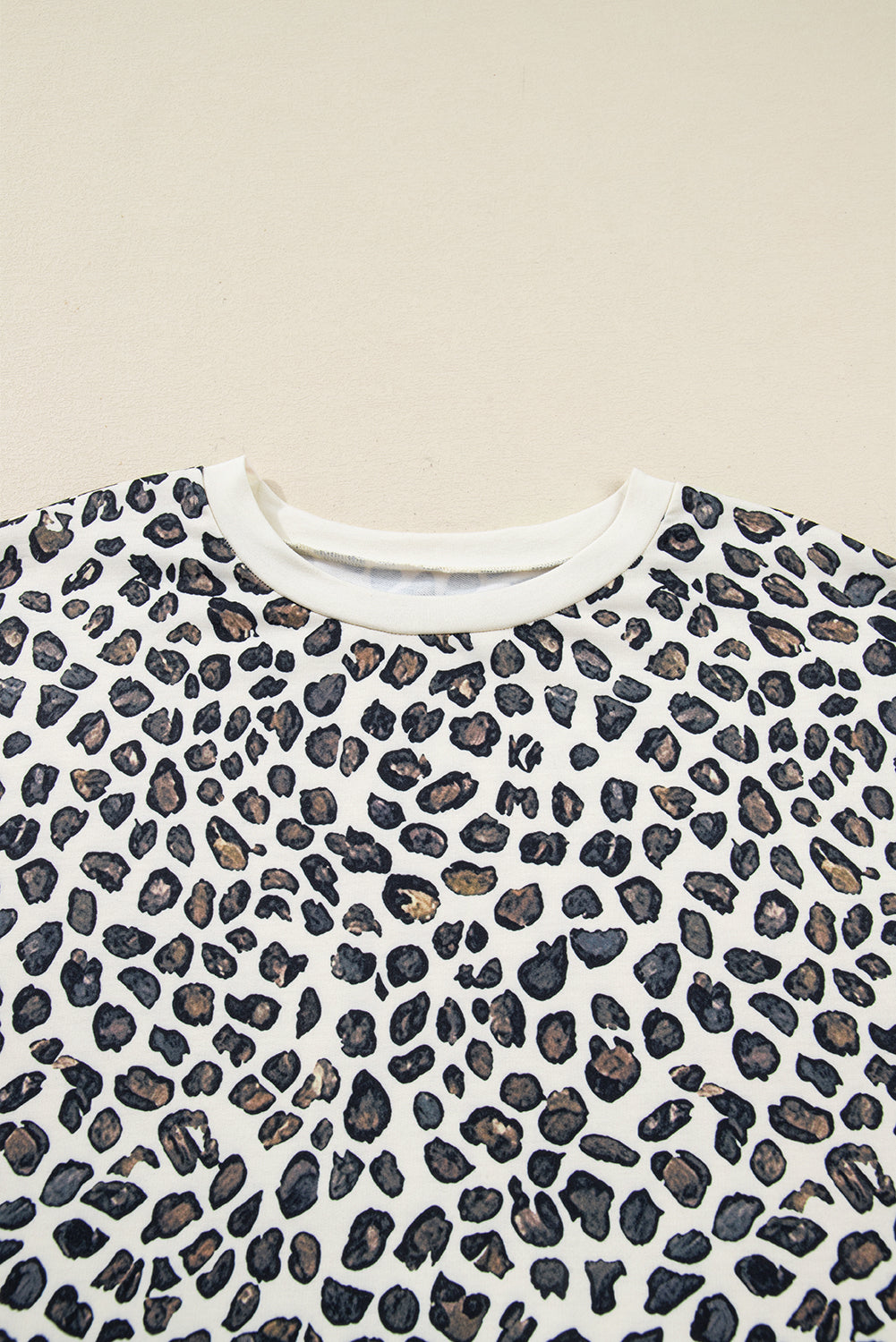 Khaki Plus Size Leopard Loose Pullover Casual Shorts 2pcs Outfit