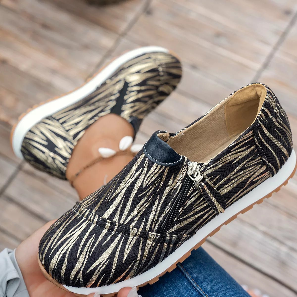Round Toe Zipper Detail Slip - Ons - Loving It Shop