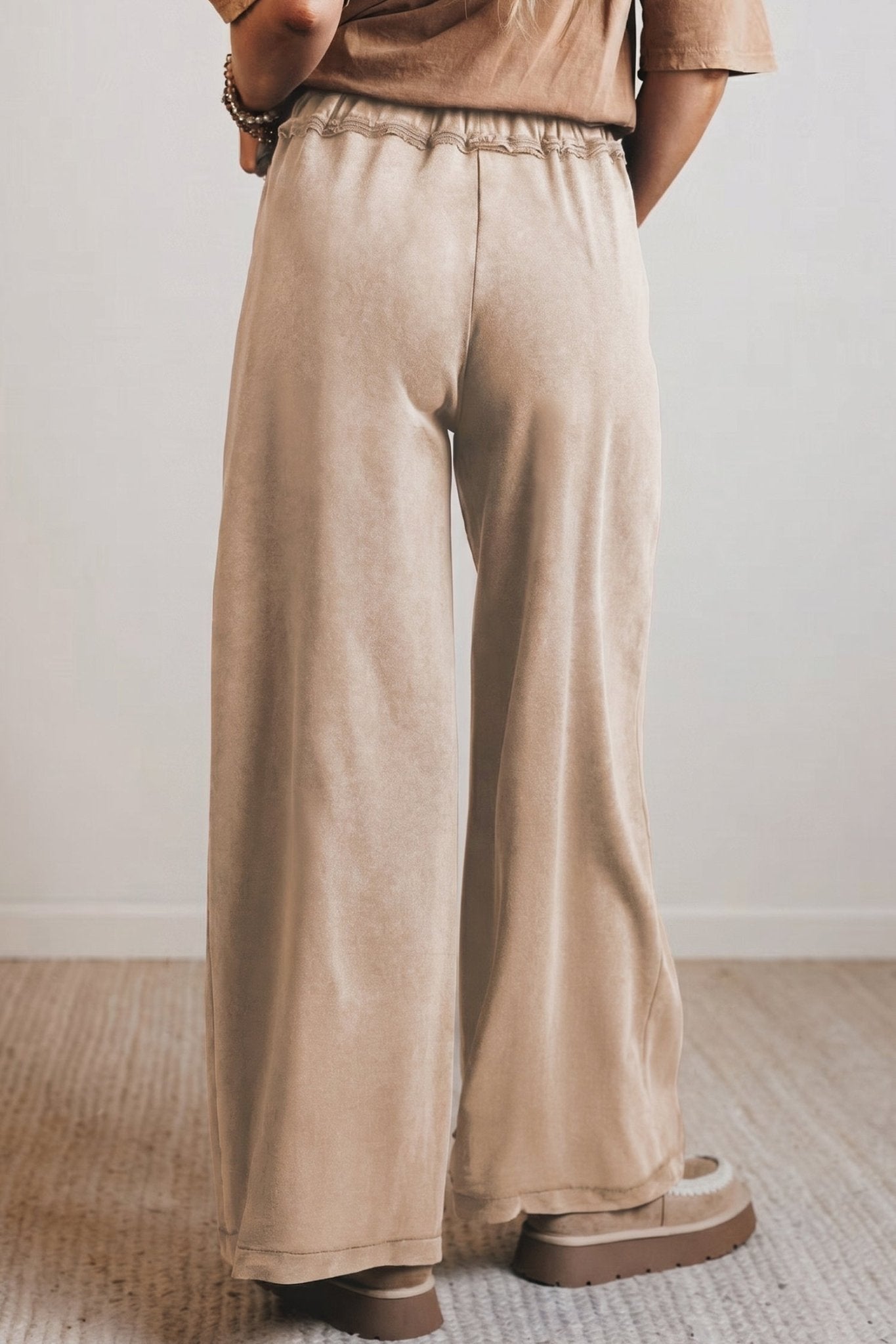 Smoke Gray Mineral Wash Drawstring Retro High Waist Wide Leg Western Pants - Loving It Shop