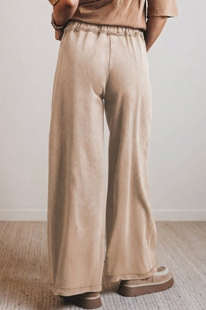 Smoke Gray Mineral Wash Drawstring Retro High Waist Wide Leg Western Pants - Loving It Shop