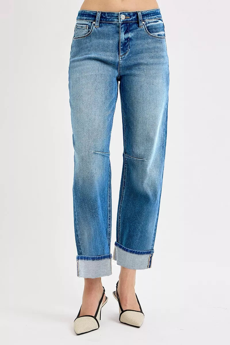 Slouchy Crop Barrel Cuffed Jeans