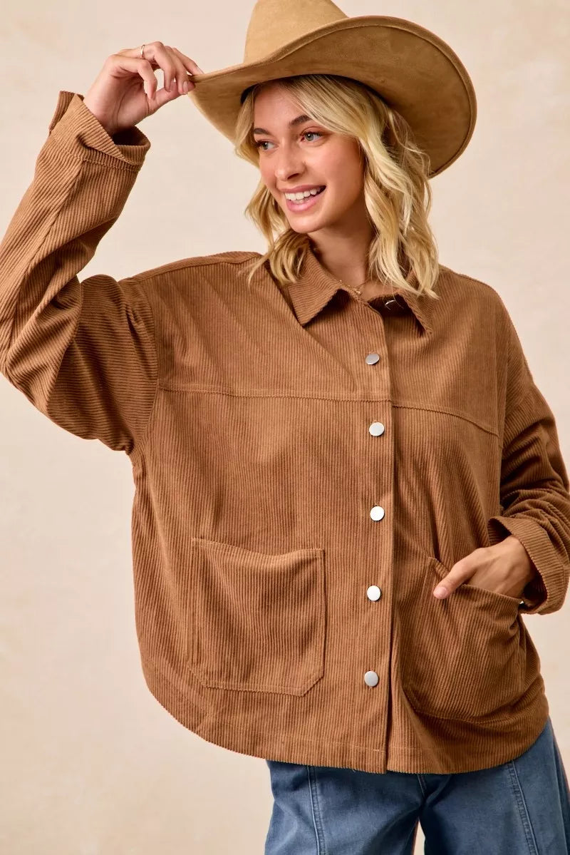 Corduroy Relaxed Fit Shacket with Back Pleat