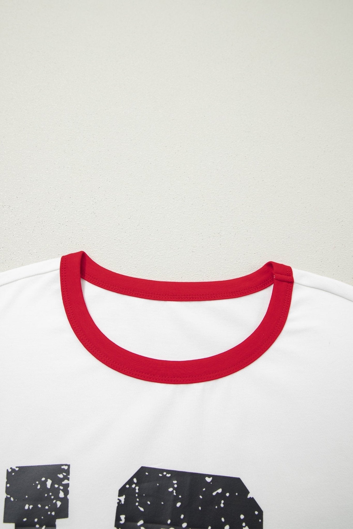 White USA Letter Printed Varsity Striped Sleeve Round Neck Tee - Loving It Shop