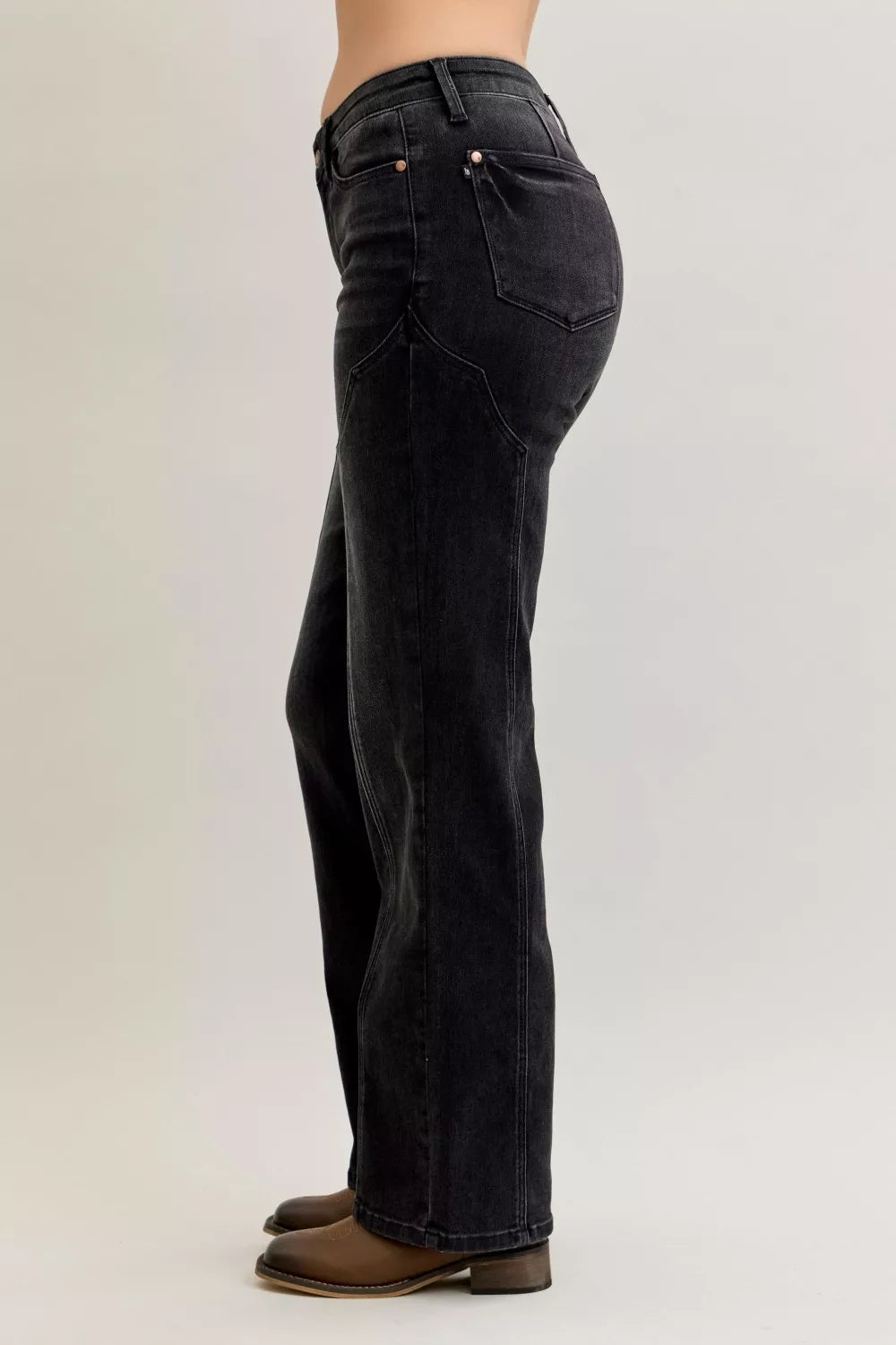 Mid Rise Straight Western Seam Detail Jeans