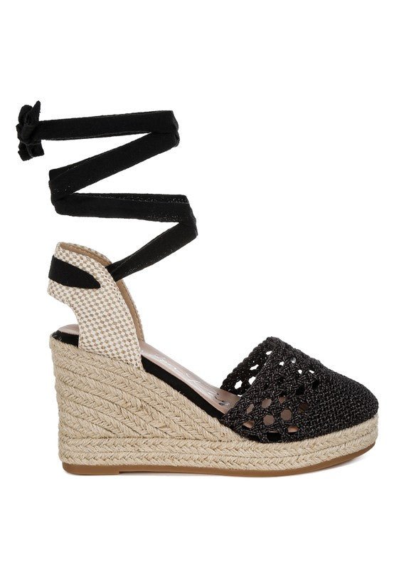 Sea Breeze Woven Lace - Up Espadrille Wedges - Loving It Shop