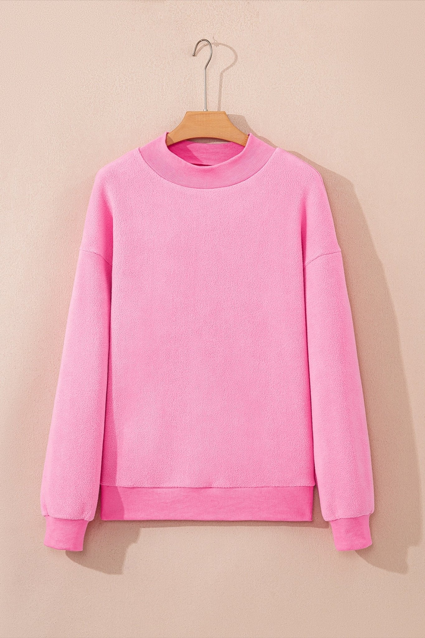 Bright Pink Oversize Drop Shoulder Reversible Mock Neck Sweatshirt - Loving It Shop
