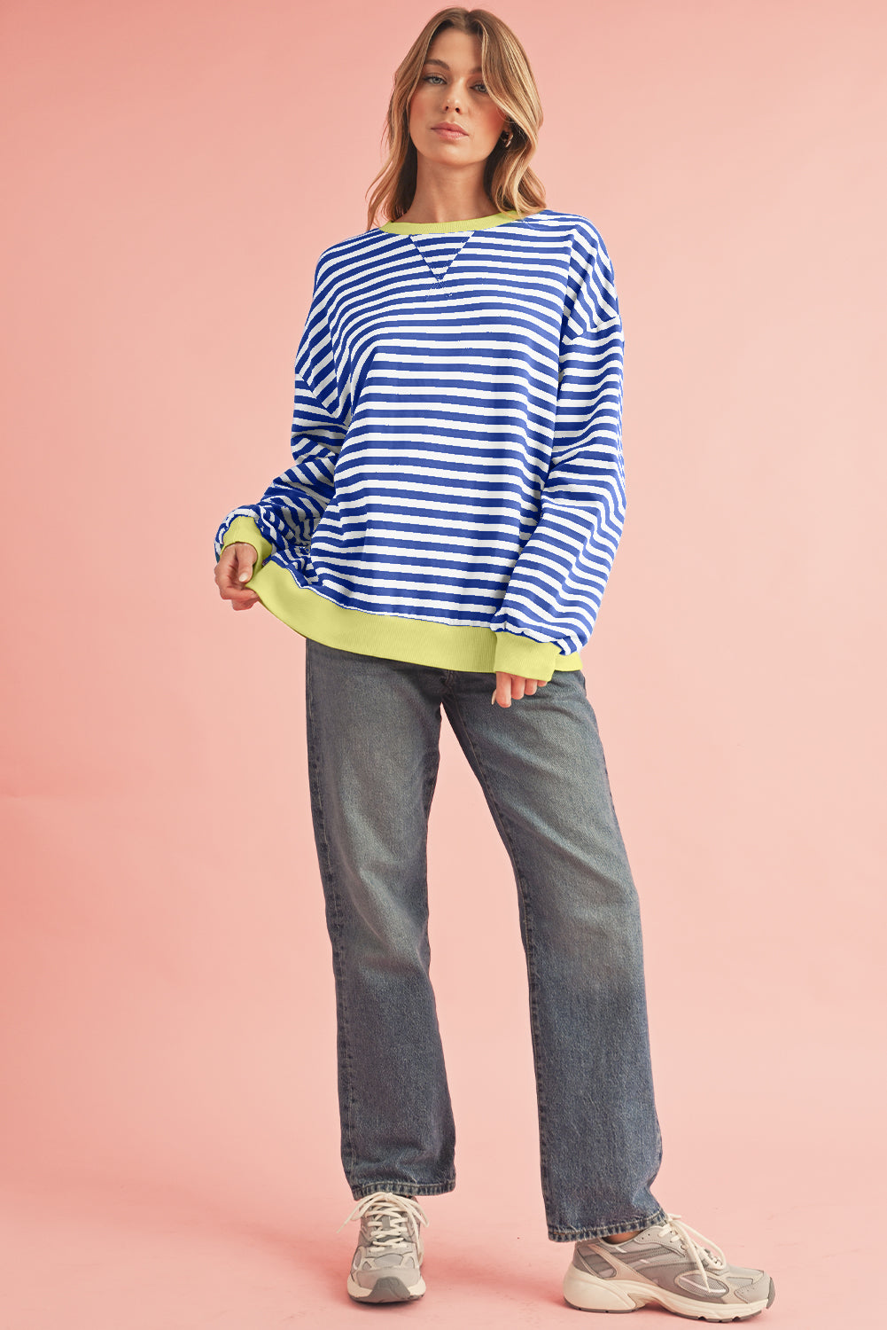 Black Stripe Contrast Edge Cross Seam Oversized Sweatshirt