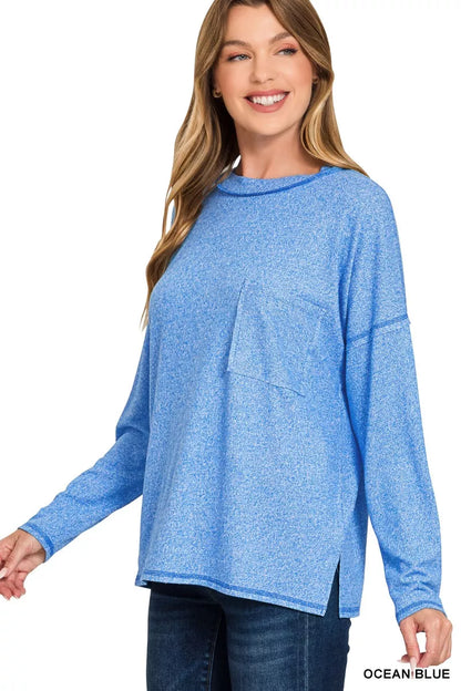 Soft Melange Hacci Round-Neck Long Sleeve T-Shirt