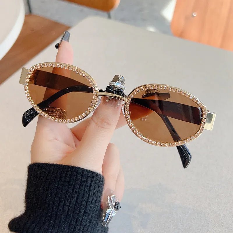 Rhinestones Decor Oval Sunglasses - Loving It Shop