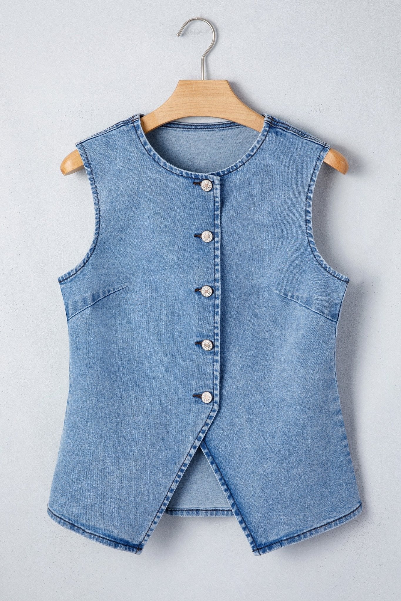Myosotis Buttoned Front Slit Denim Vest - Loving It Shop