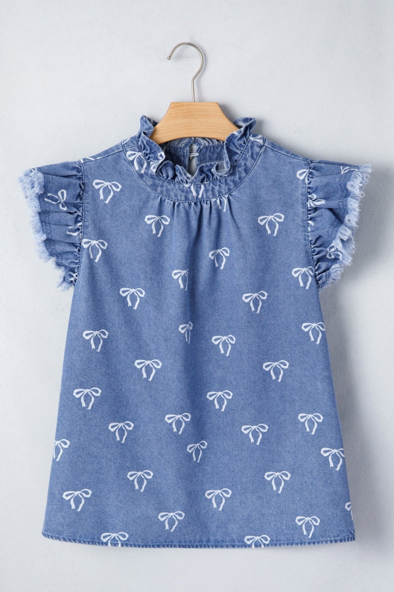 Blue Frilled Collar Flutter Sleeve Denim Top - Loving It Shop