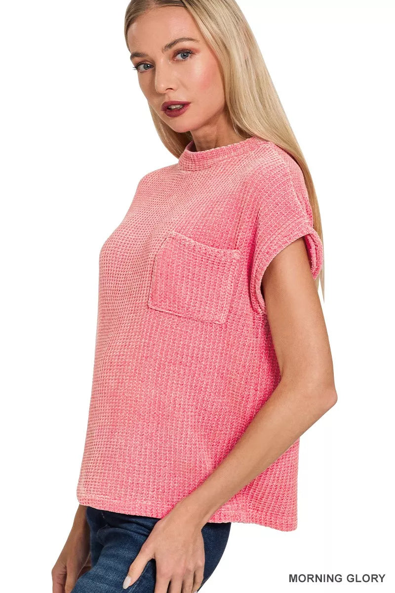 Chenille Waffle Short Sleeve Sweater