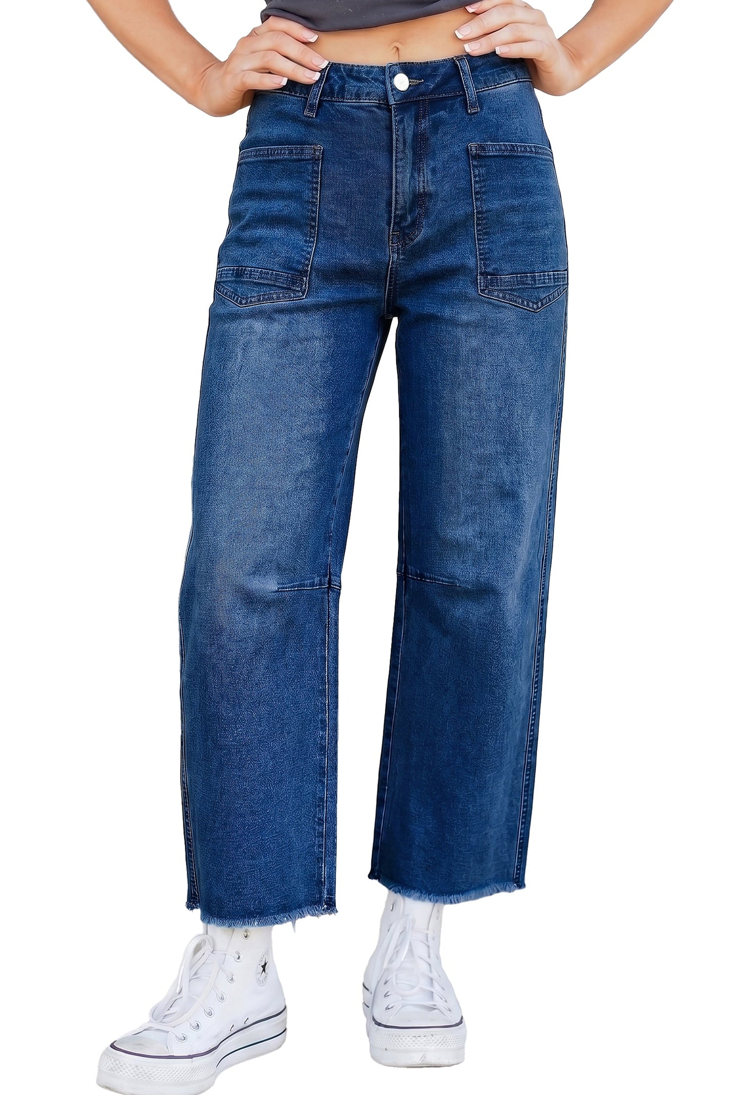 Sail Blue Frayed Cropped Straight Jeans