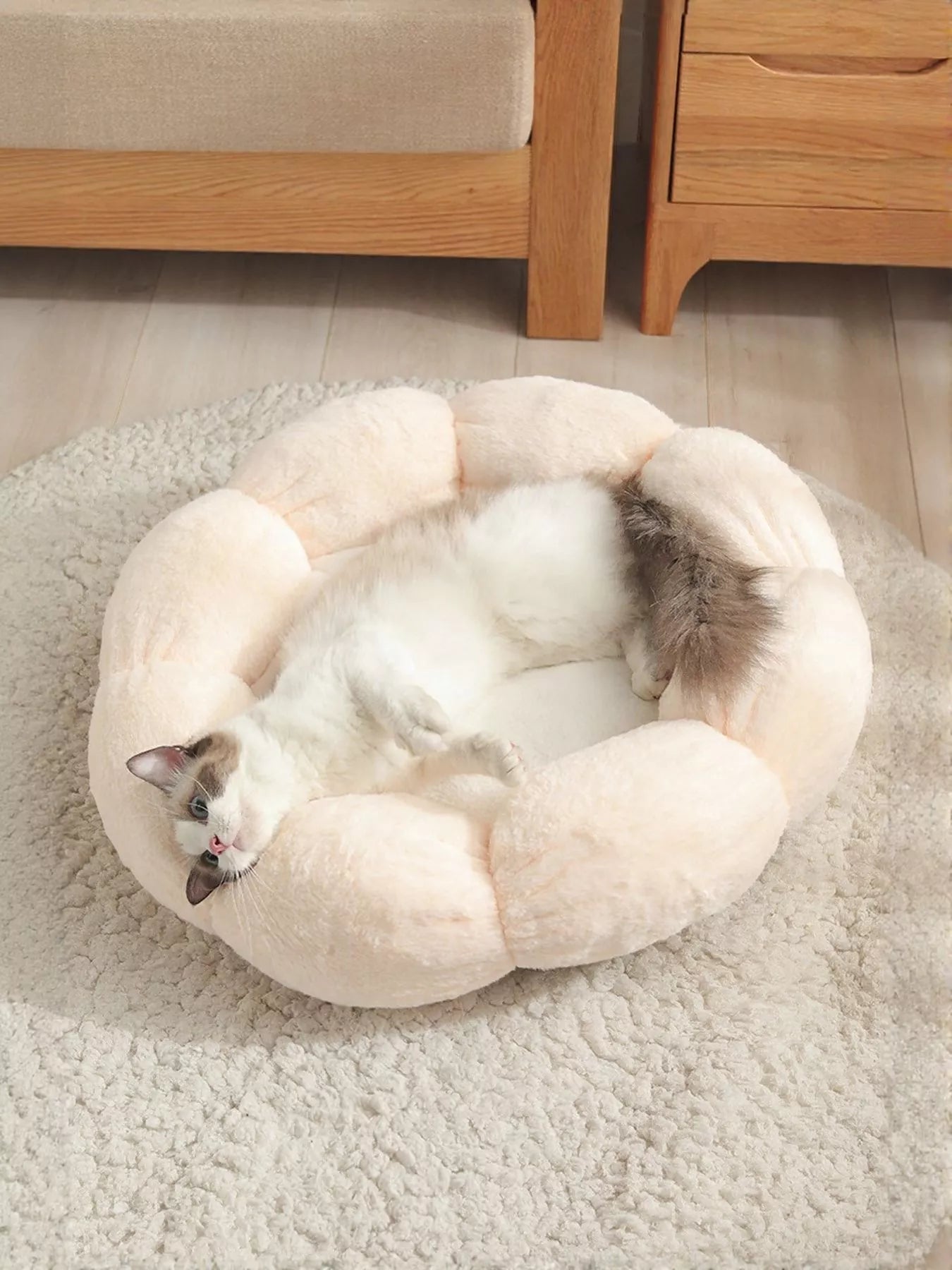 Round Plush Pet Nest with Cloud Pillow - Loving It Shop