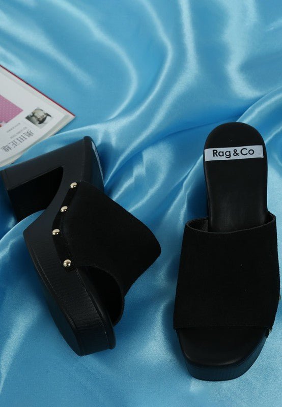 Cartera Suede High Block Heel Mules - Loving It Shop