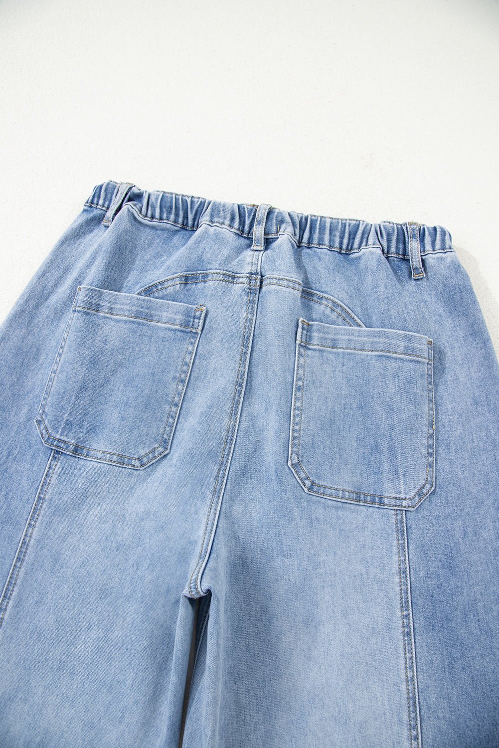 Beau Blue Drawstring Seam Detail Raw Hem Wide Leg Denim Pants - Loving It Shop