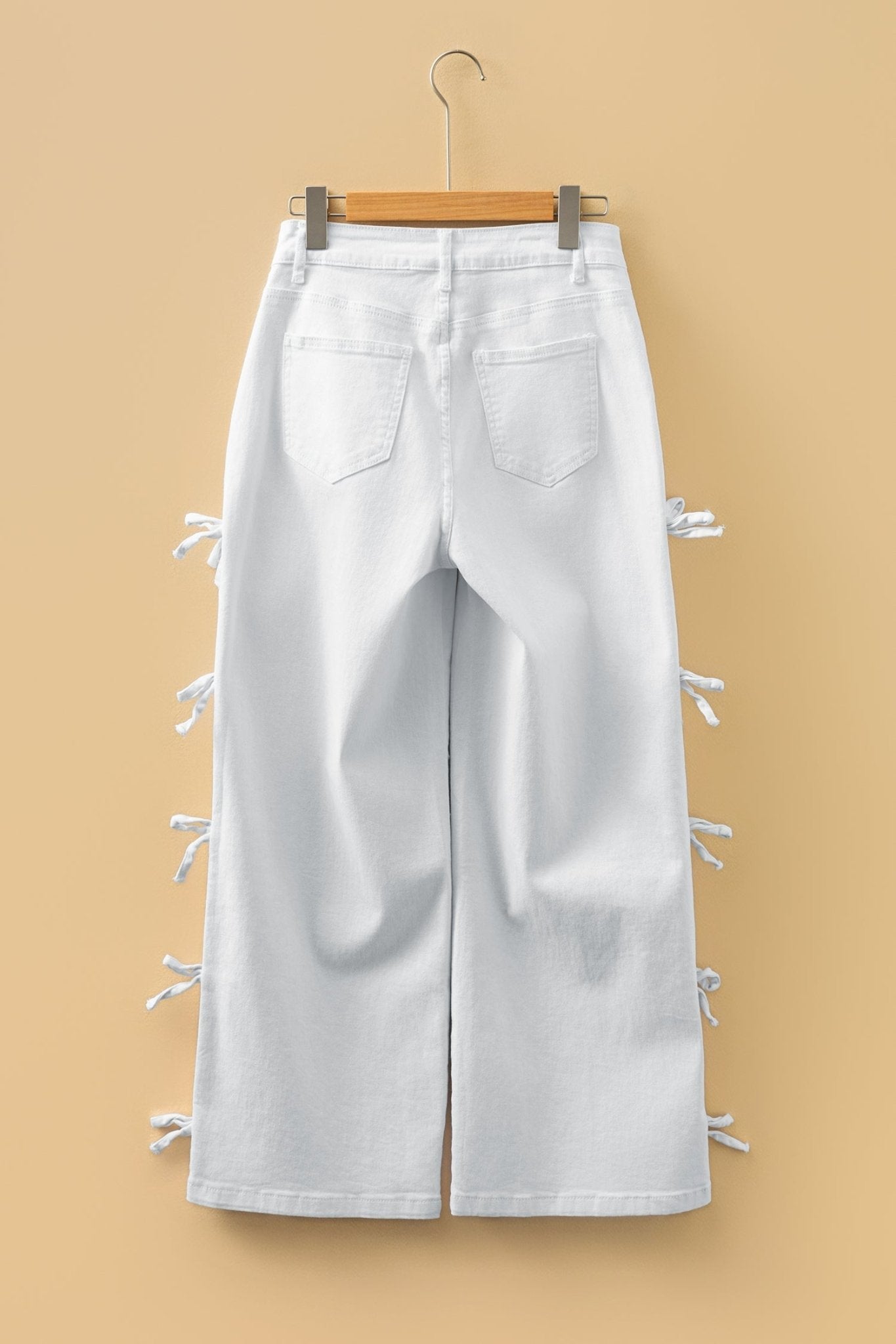 White Bow Knot Side Detail Straight Leg Loose Jeans - Loving It Shop