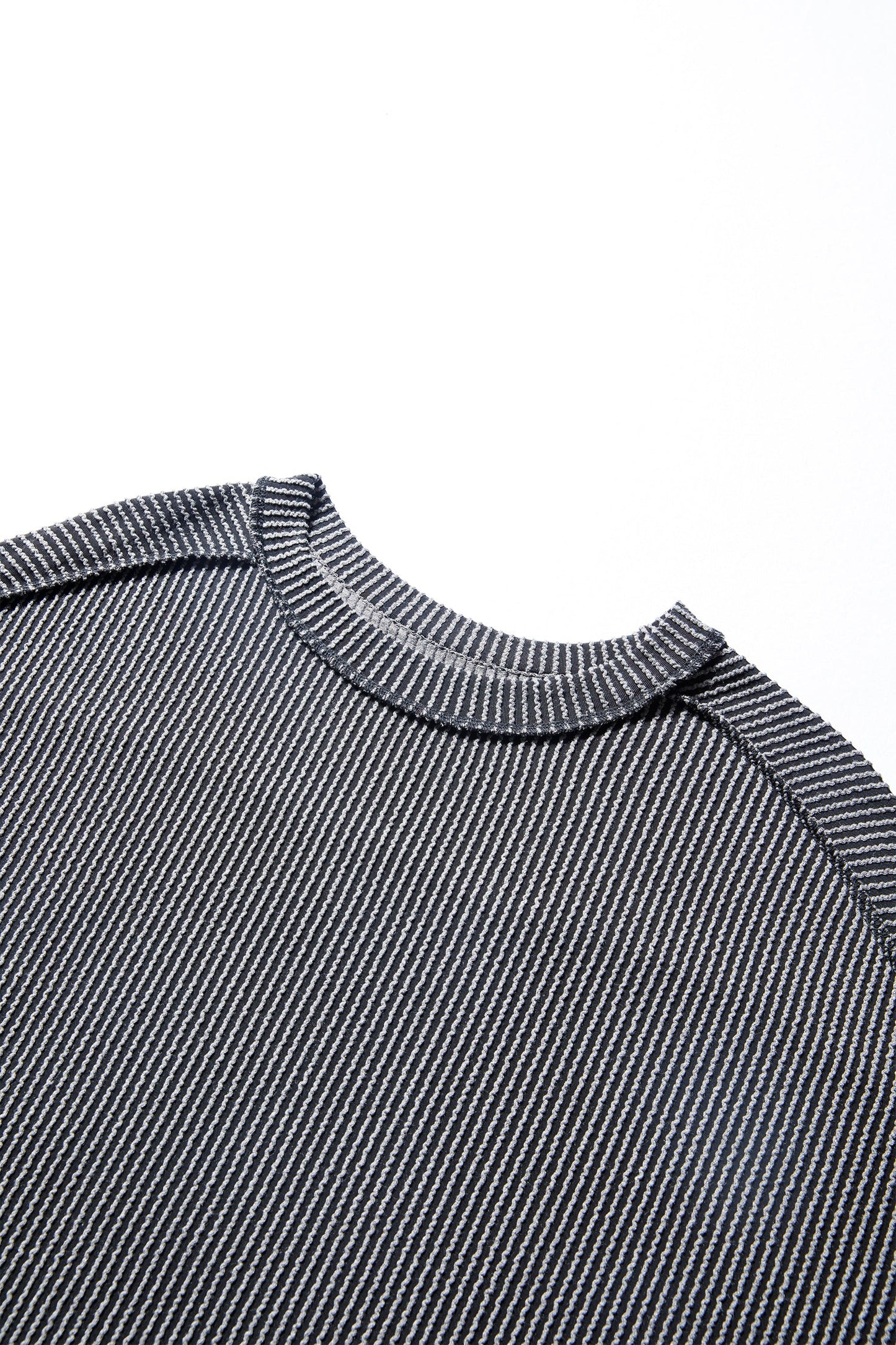 Black Twist Ribbed Exposed Seam Detail Long Sleeve Loose Top