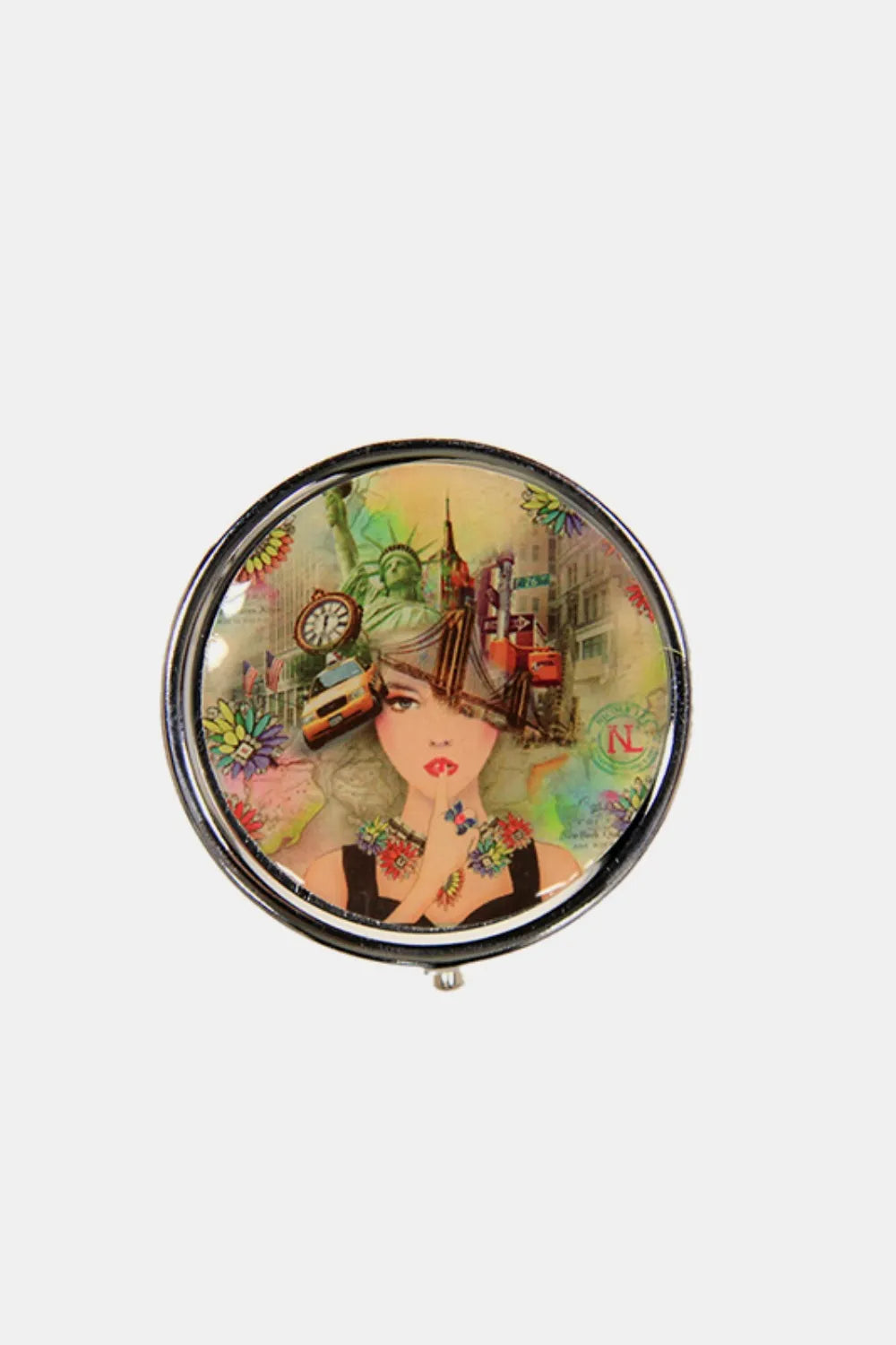 Print Metallic Circular Large Pill Case