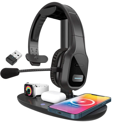 Delton 20X Bluetooth Headset &amp; 3 in 1 Wireless Charging Station with Headset Holder