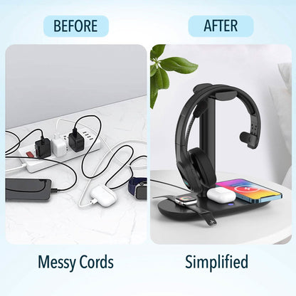 Delton 20X Bluetooth Headset &amp; 3 in 1 Wireless Charging Station with Headset Holder