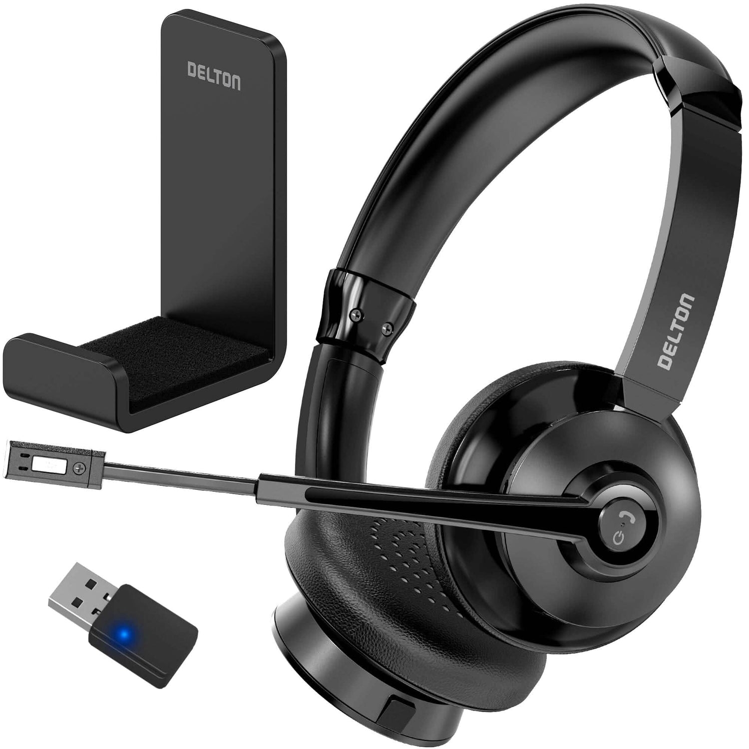 Delton 30X Bluetooth Computer Headset with Noise Canceling Mic, HiFi Stereo Sound, Headset Stand &amp; Auto Pair USB Dongle for PC, Laptop, MacBook &amp; Compatible with MS Team, Google Meet and More - Black