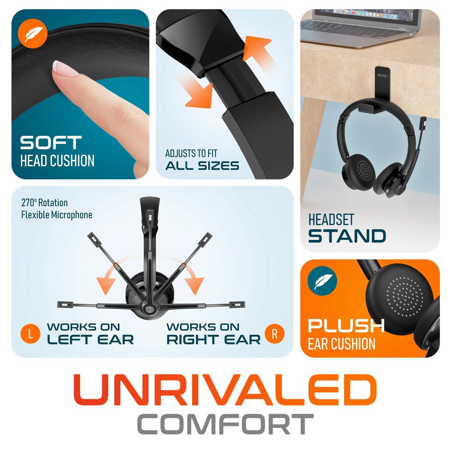 Delton 30X Bluetooth Computer Headset with Noise Canceling Mic, HiFi Stereo Sound, Headset Stand &amp; Auto Pair USB Dongle for PC, Laptop, MacBook &amp; Compatible with MS Team, Google Meet and More - Black