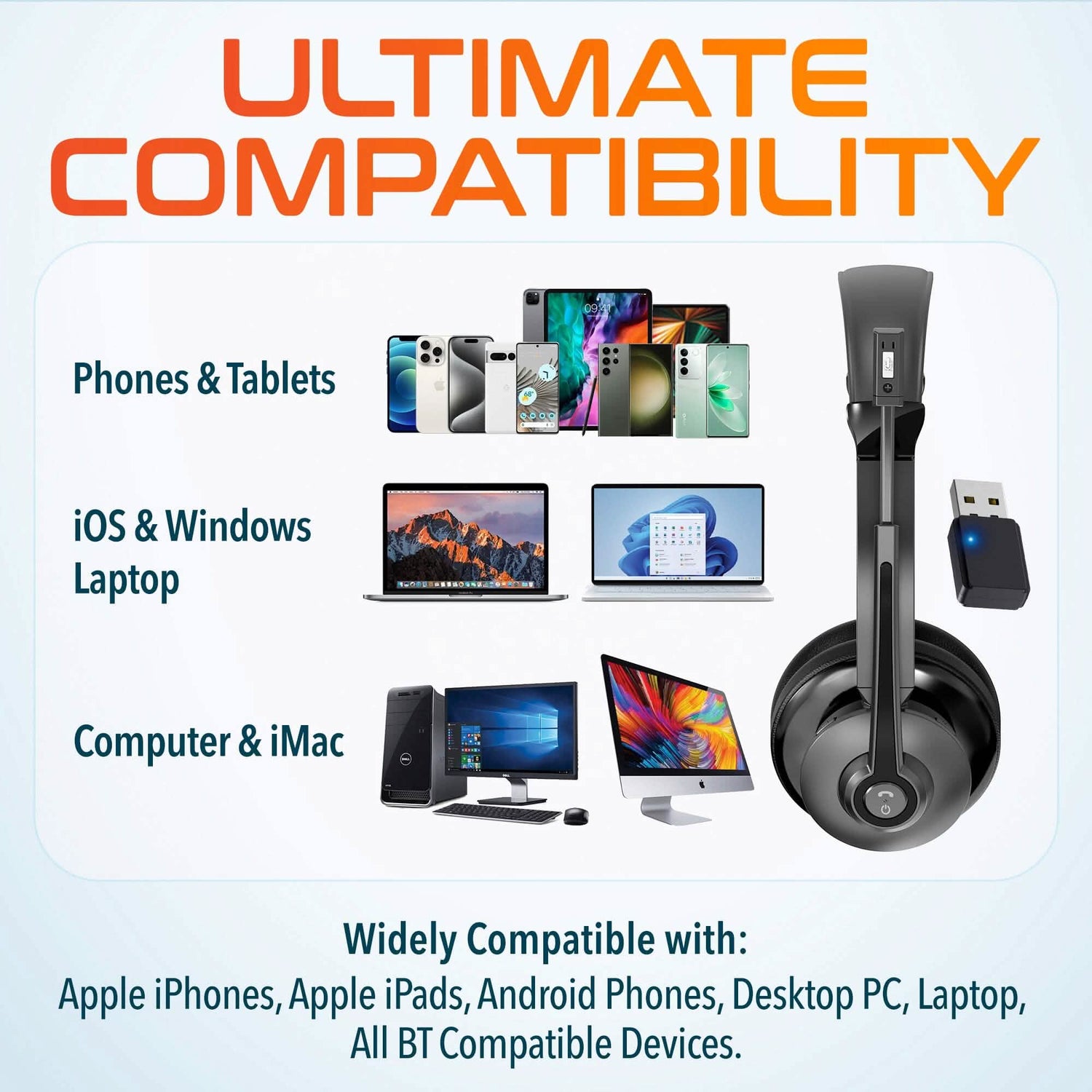 Delton 30X Bluetooth Computer Headset with Noise Canceling Mic, HiFi Stereo Sound, Headset Stand &amp; Auto Pair USB Dongle for PC, Laptop, MacBook &amp; Compatible with MS Team, Google Meet and More - Black