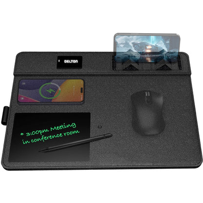 Delton D101 Wireless Charging Mouse Pad with Foldable Phone Stand &amp; Writing Pad, Non-Slip Desk Mouse Mat 15W Wireless Charging Pad Qi Enabled Devices