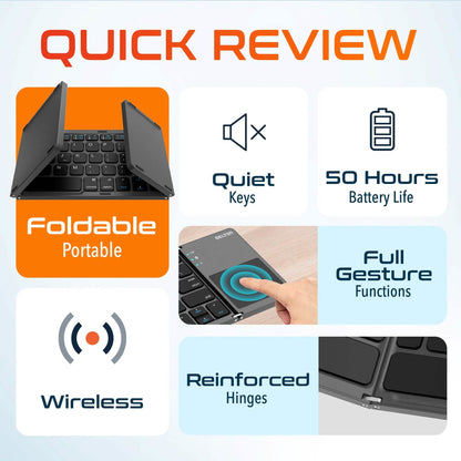 Delton F75 Bluetooth Keyboard with Sensitive Touchpad, Portable &amp; Folding Design, Rechargeable Wireless Keyboard, Compatible with PC/Laptop, iMac, Tablets, Smartphones and More - Black