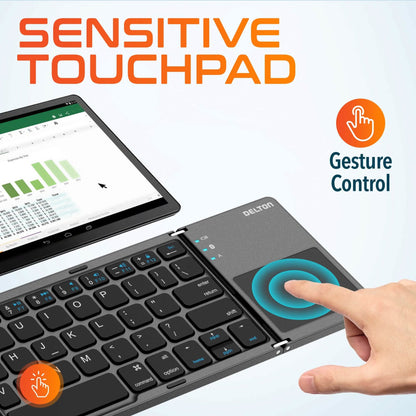 Delton F75 Bluetooth Keyboard with Sensitive Touchpad, Portable &amp; Folding Design, Rechargeable Wireless Keyboard, Compatible with PC/Laptop, iMac, Tablets, Smartphones and More - Black