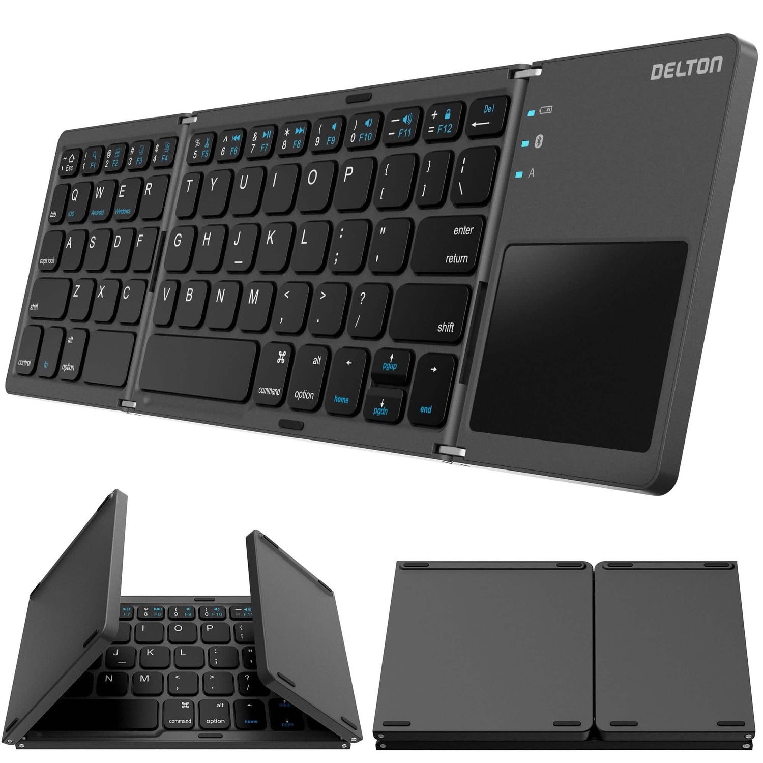 Delton F75 Bluetooth Keyboard with Sensitive Touchpad, Portable &amp; Folding Design, Rechargeable Wireless Keyboard, Compatible with PC/Laptop, iMac, Tablets, Smartphones and More - Black