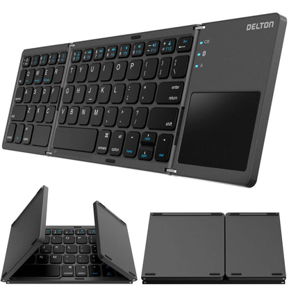 Delton F75 Bluetooth Keyboard with Sensitive Touchpad, Portable &amp; Folding Design, Rechargeable Wireless Keyboard, Compatible with PC/Laptop, iMac, Tablets, Smartphones and More - Black