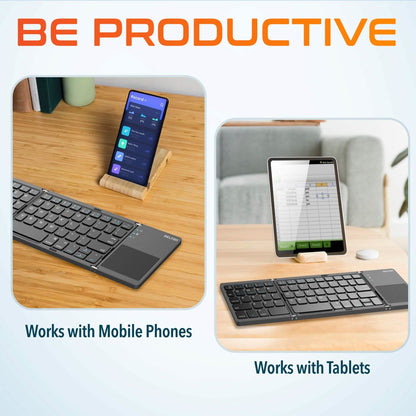Delton F75 Bluetooth Keyboard with Sensitive Touchpad, Portable &amp; Folding Design, Rechargeable Wireless Keyboard, Compatible with PC/Laptop, iMac, Tablets, Smartphones and More - Black