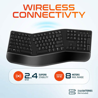 Delton KB200 Wireless Ergonomic Computer Keyboard, Full-Size Keyboard