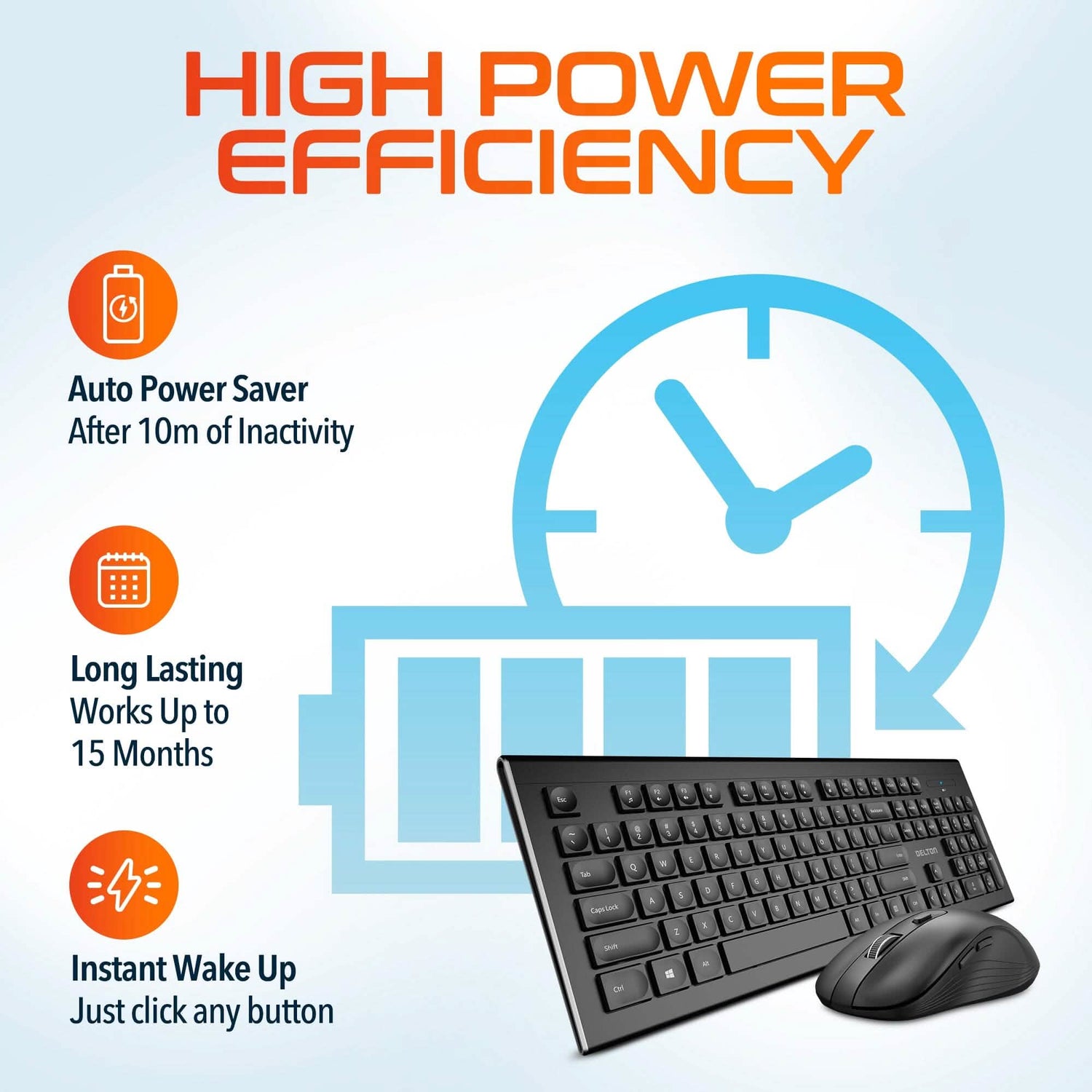 Delton Wireless Keyboard and Mouse Combo, Computer Cordless Mouse &amp; Keyboard