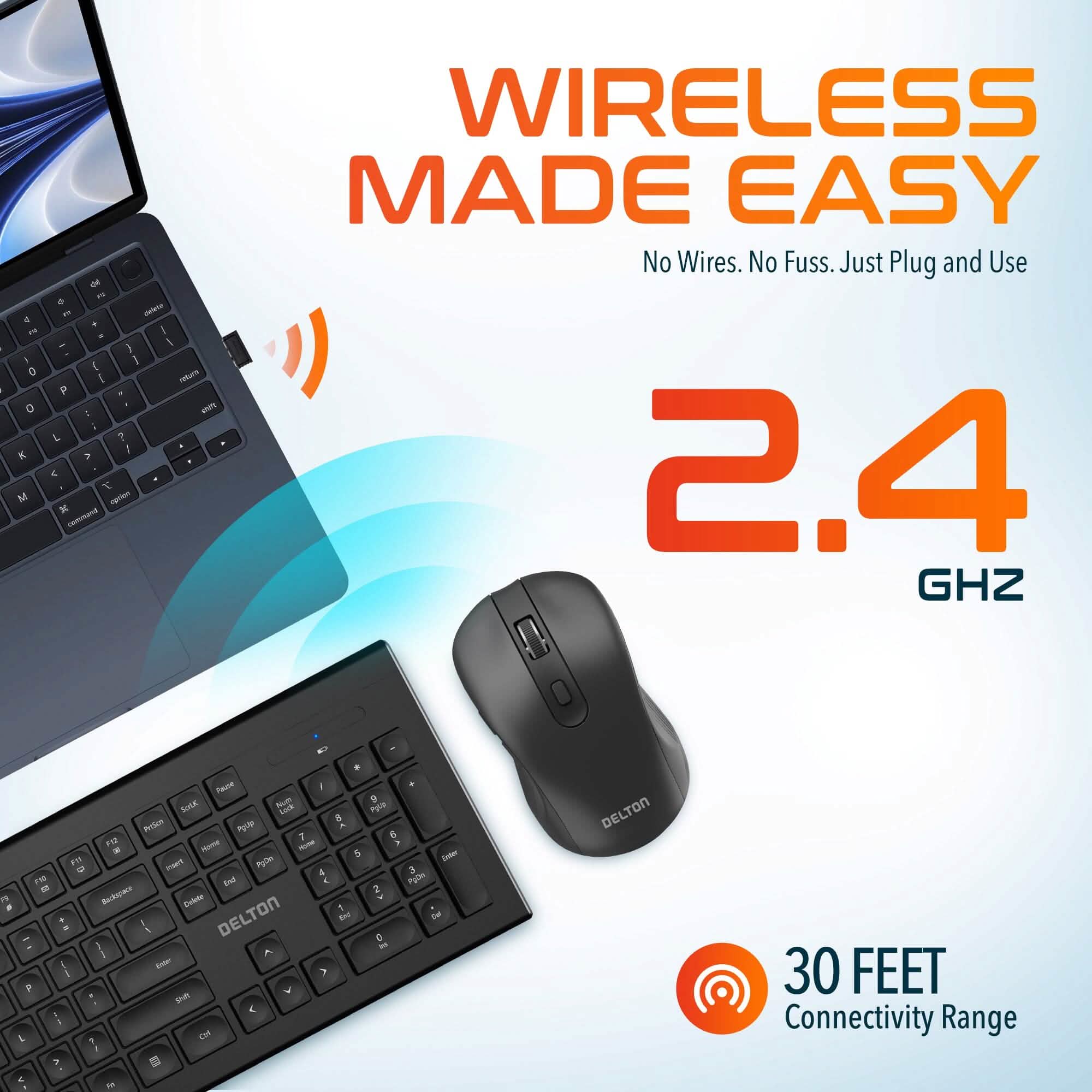 Delton Wireless Keyboard and Mouse Combo, Computer Cordless Mouse &amp; Keyboard