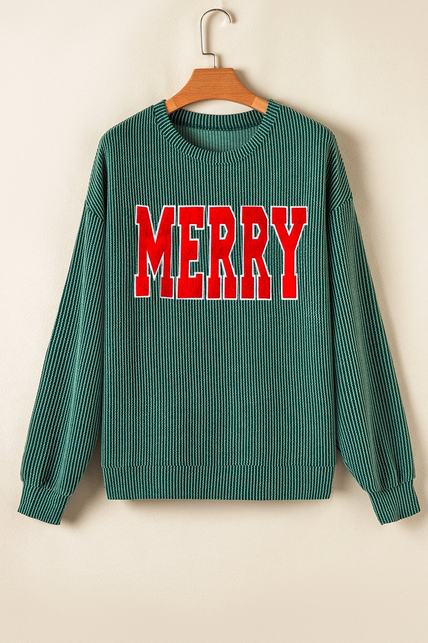 Dark Green MERRY Corded Long Sleeve Top and Pockets Pants Set